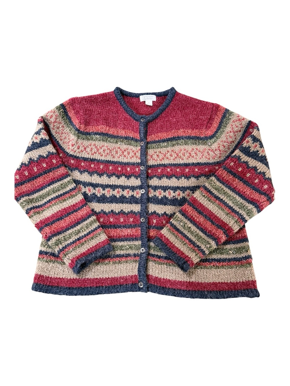 Vintage Christopher & Banks Fair Isle Cardigan Sweater Womens Medium Wool Blend